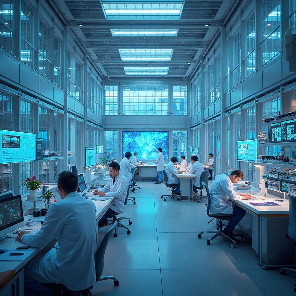 NexSci headquarters with modern architecture and scientific imagery